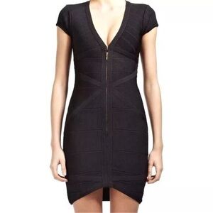 Stretta Bandage Dress Mini Black Knit Cap Sleeve Zipper